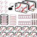 Remerry 60 Pcs Baseball Gifts Makeup Bag for Women Party Team Gifts with Sport Hair Ties Folding Mirror Hair Brushes Bracelets Lip Balm Holder Keychain