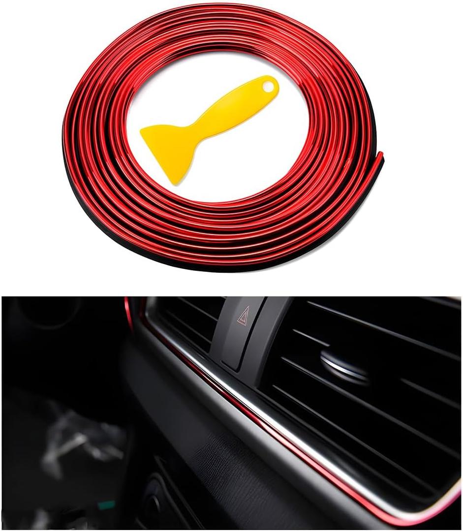 Car Interior Trim Strips, 9.8ft Auto Decoration Styling Door Dashboard, DIY Vehicle Interior Filler Insert Flexible Strip with Installing Tool, Univeral Car Accessories (Red)