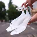 Womens Flip Flop Kitten Heels Jelly Thong Heeled Sandals with Clear Strap, Transparent Low Heel Mules, Stylish Thong Kitten Heels for Summer, Casual Dress Sandals (White), Size 9.5