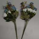 5 Stems 10 Heads Artificial Flowers Small Roses with Leaf Bouquet for Valentines Decoration Kitchen Wedding Office (2 Pack, Blue)