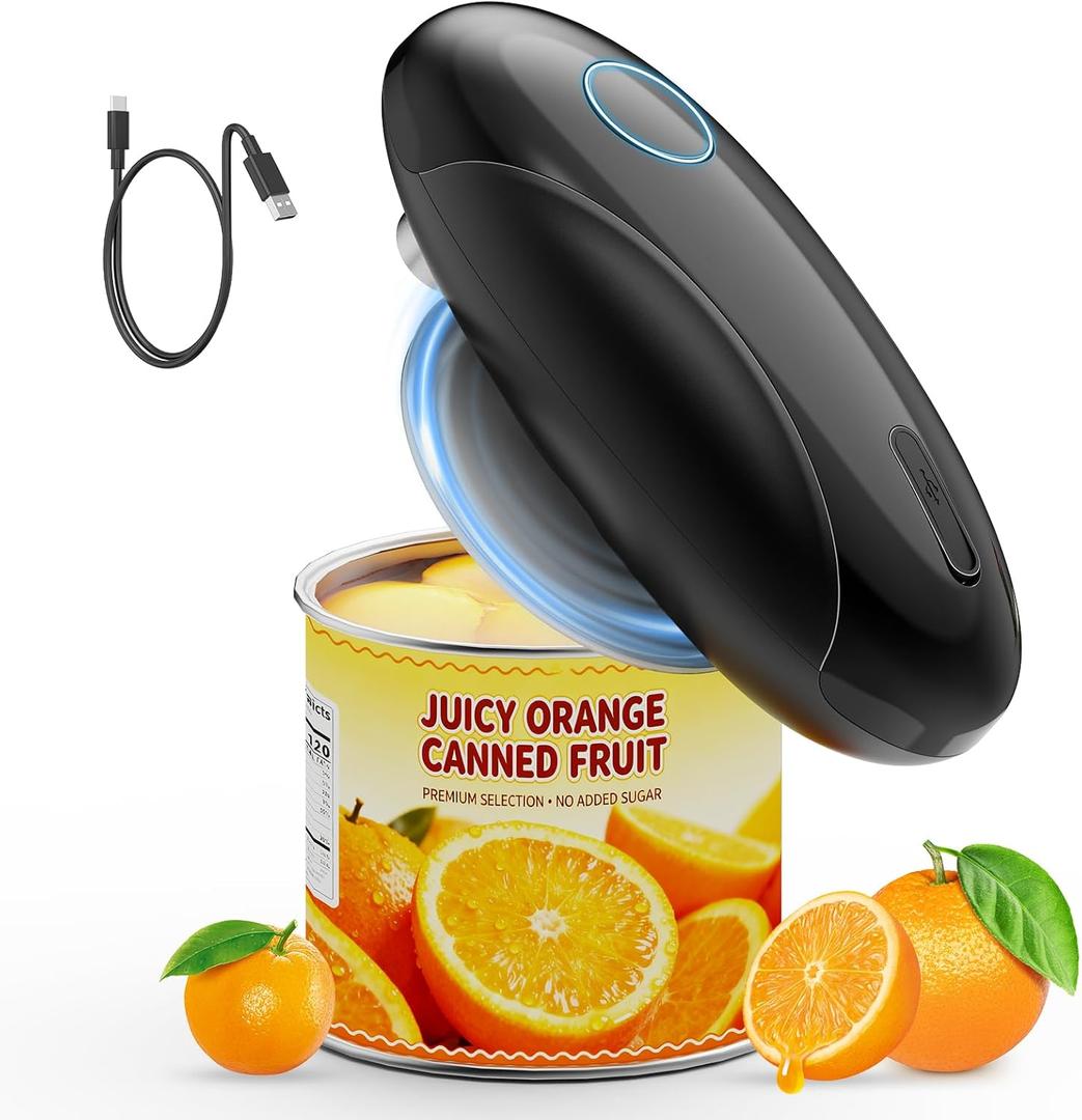Electric Can Opener, Fast One-Touch Automatic Rechargeable Can Opener for Smooth Edge Safe Fast Opening, Fits All Cans, Hands-Free Operation, Amzwit Gift Ideal for Seniors Arthritis Kitchen Gadget (Black)