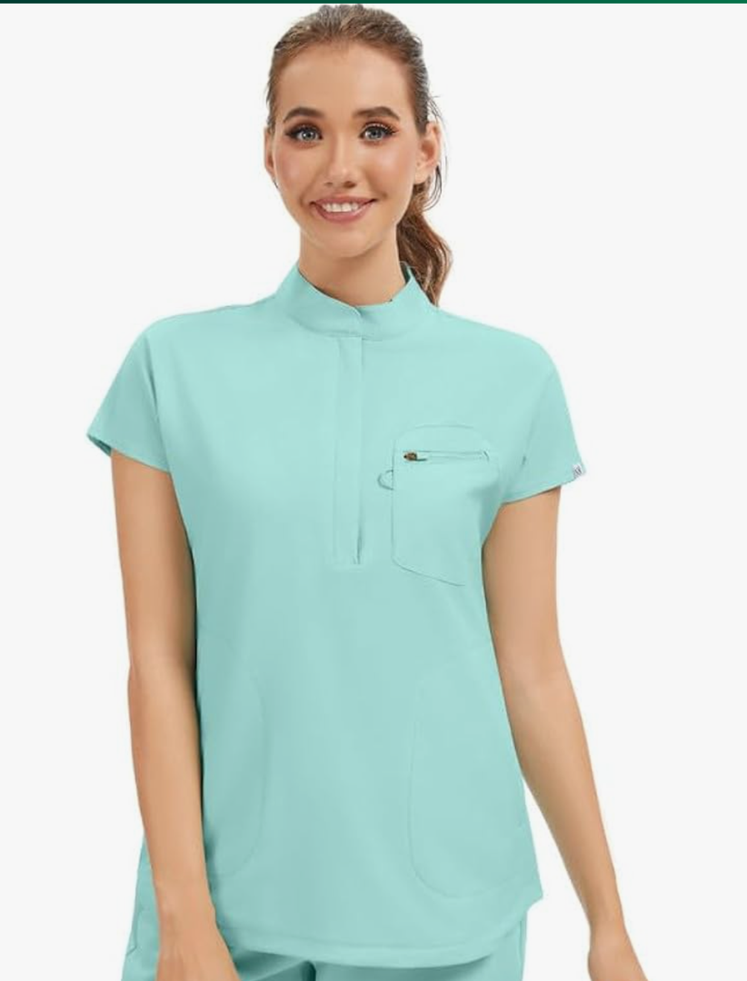 Kitmaz Medical Scrub Tops for Women - Soft Stretch Mandarin Collar Oversized Fit Scrub Shirts with 3 Pockets L
