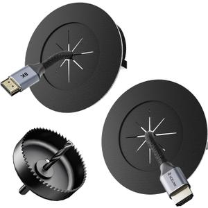 VCELINK Brush in Wall Cable Management Kit for Wall Mounted TV, 3.79" (96 mm) Cord Hider for Low Voltage Cables Pass Through, Black Wall Plate (Rubber-Medium Size)