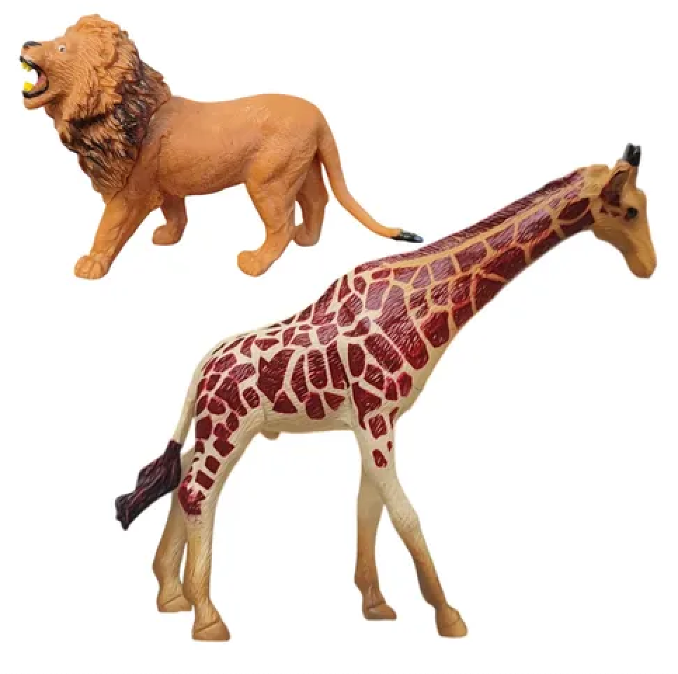 Vintage Lion And Giraffe Animal Figures Zoo Toy Hard Plastic Lot Of 2 Bundle
