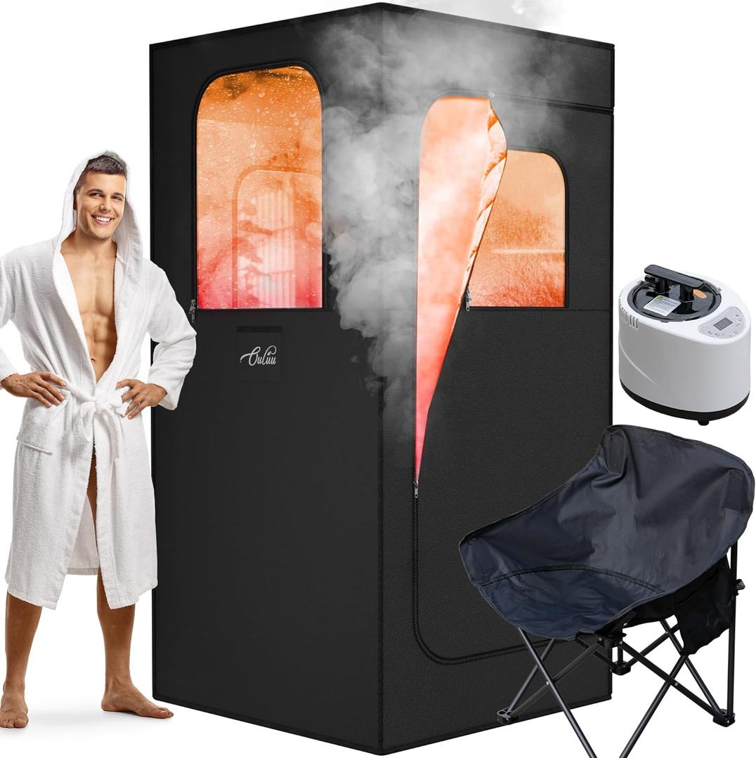 Portable Sauna for Home, 2.6L Steamer Portable Steam Sauna for Home, Personal Sauna with Big Sauna Chair, Remote Control, Oxford Fabric, 2.6 x 2.6 x 5.9, Black, 1000W
