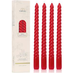 Tobeape Red Spiral Taper Candles 10 Inch - 4 Pack Red Twisted Tapered Candle Sticks - Dripless Unscented Smokeless - Long Burning Decorative Candlesticks for Dinner Wedding Party Table Home Decor