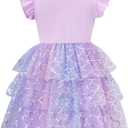 Little Girls Tulle Tutu Dress Toddler Summer Ruffle Sleeve Fluffy Tiered Dress Kids Birthday Party Outfits 2-3 Years