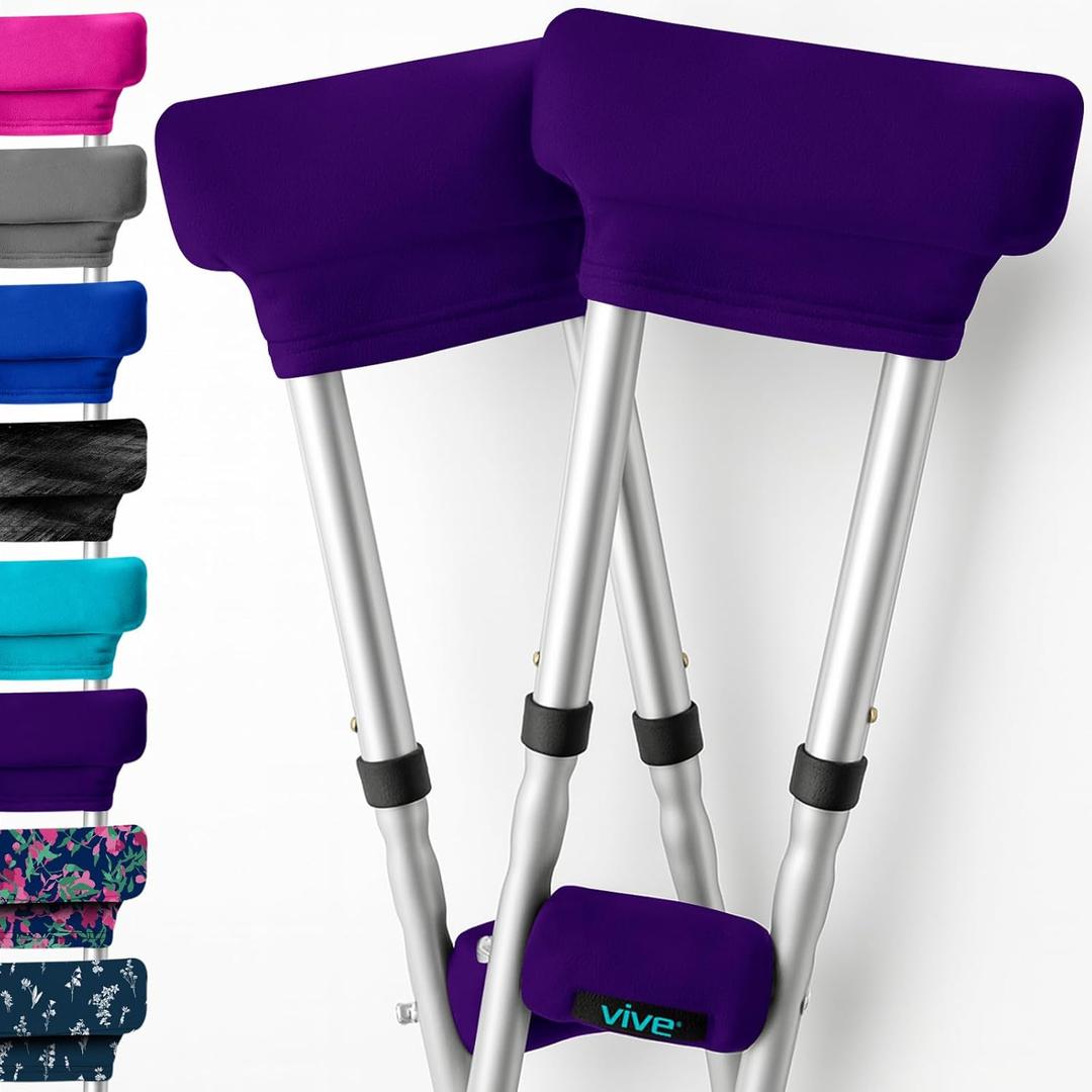 Vive Premium Crutch Pads & Hand Grips - Comfortable, Breathable, Machine Washable Padding - Moisture Wicking & Odor Reducing Pillow Accessory Covers for Adult & Youth Walking Crutches (Purple)