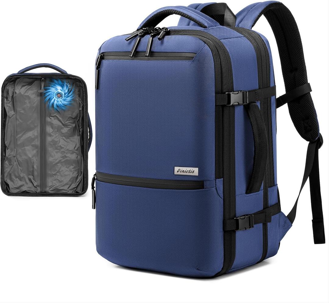 Dinictis Vacuum Seal Travel Backpack 60L Built-in Pump, Expandable Backpack with Vacuum Compression Fits 17 inch Laptop, Water Resistant Carry On Suitcase Luggage for Short Trip and Business-Blue