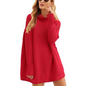 ANRABESS Women Oversized Casual Loose Turtleneck Long Sleeve Slouchy Baggy Knit Tunic Sweaters Pullover 2025 Fall Outfits (Small, Red)