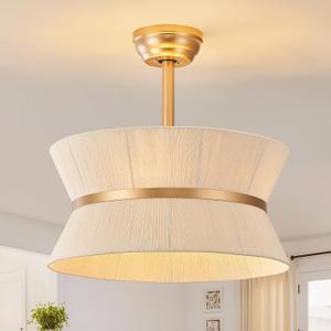 Boho Ceiling Fan with Light and Remote Rattan Chandelier Fan Gold Caged Fandelier Ceiling Fan with Light for Bedroom,Nursery,Foyer,Kitchen and Living Room(6 Speeds Timing Adjustment Height Enclosed), Medium