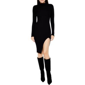 Forever 21 Womens Ribbed Knit Mini Sweater Dress (Large, Black)