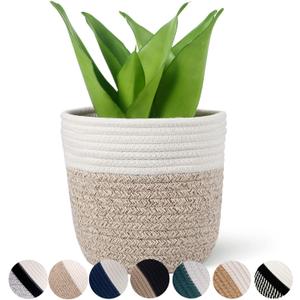 Cotton Rope Plant Basket Modern Woven Basket for 6" Flower Pot Floor Indoor Planters,Rustic Home Decor Storage Organizer H6 3/4" x W6 1/2"