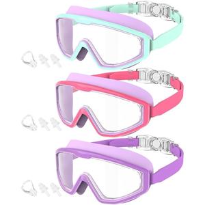 Kids Goggles Age 4-16, Anti-Fog UV 180Clear View Kids Swim Goggles, 3 Pack Swimming Goggles Waterproof Pool Goggles