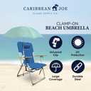Caribbean Joe Beach Umbrella for Chair, Adjustable and Universal Clamp On Beach Umbrella with UV Protection, 48 Inch Arc