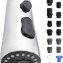 Stainless Faucet Head Replacement Pull Down Kitchen Faucet Head with 15 Adapters, 3 Water Modes Kitchen Sink Faucet Sprayer Head, Chrome Finish