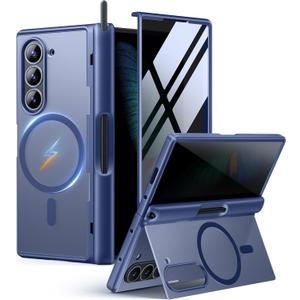MOBOSI for Z Fold 6 Case with Privacy Screen Protector [Compatible with Magsafe], [Built-in Kick stand & Full Body Hinge Protection] Shockproof Phone Cover for Samsung Galaxy Z Fold6, Blue