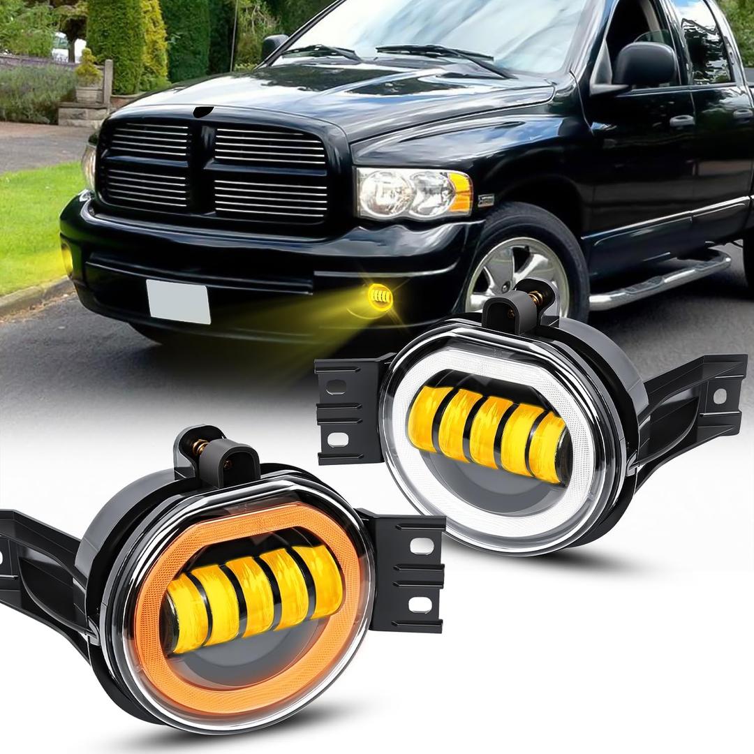 Led Fog Lights with Daytime Running Light & Turn Signal Light for 2002-2008 Dodge Ram 1500, 2003-2009 Ram 2500/3500 Pickup & 2004-2006 Durango - Bumper Driving Fog Lamps OEM Replacement(Amber)