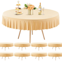 8 Pack Champagne Spandex Round Tablecloths for 60 inch Tables, Stretchy Fitted 5FT Round Table Cloths with Skirt for Wedding Party Dining Banquet