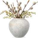 Mimorou White Ceramic Decorative Flower Vase 8.27" x 8.66" Textured Round Rustic Pottery Vintage Large Vase for Home Decor Centerpieces Living Room Christmas Decoration