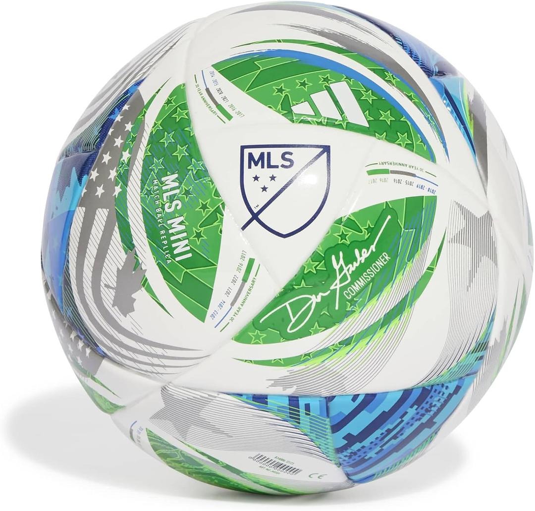 adidas Messi Mini Soccer Ball (4, White/Green/Glory Blue/Solar Blue/MLS 2026)