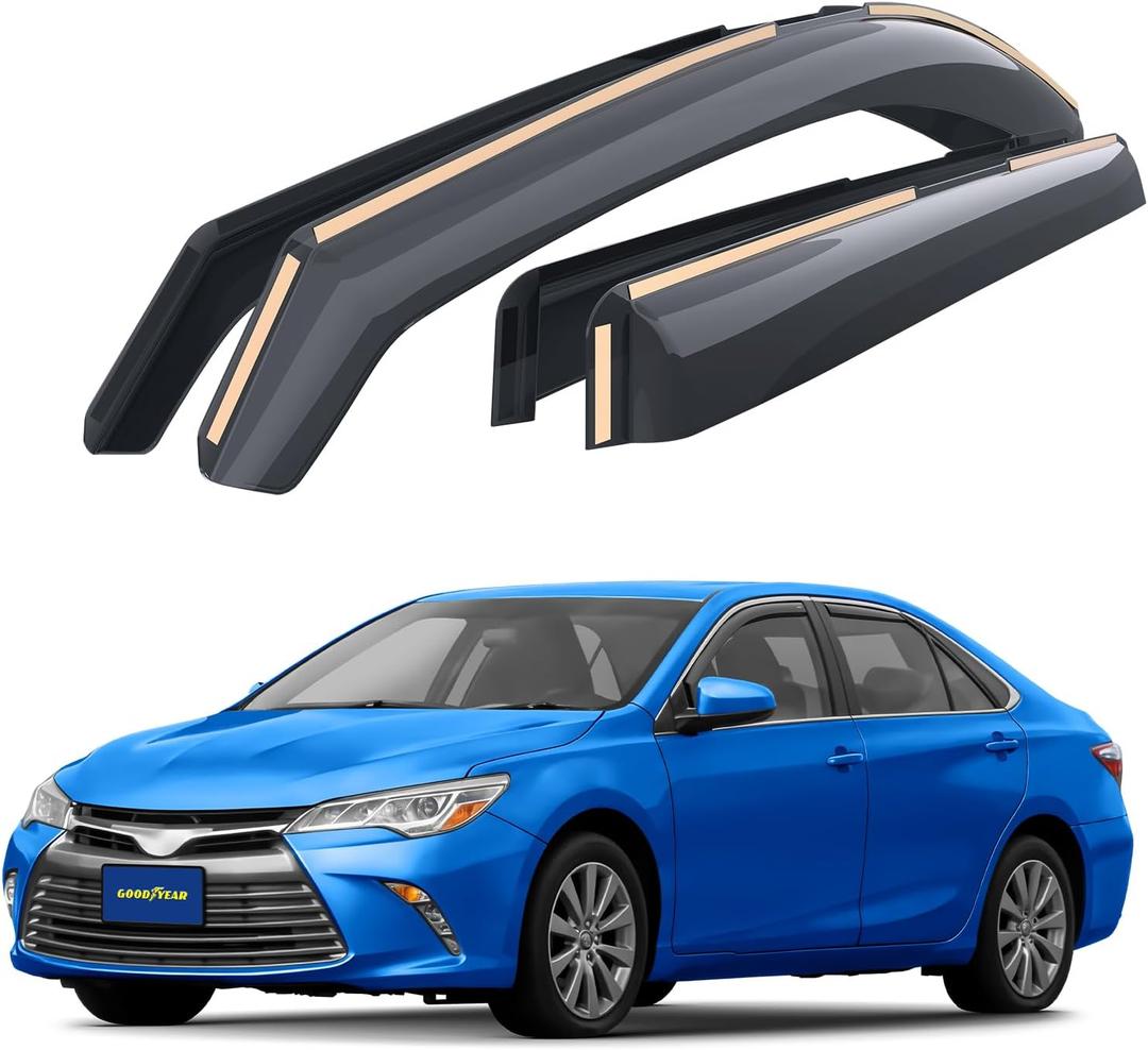 Goodyear Shatterproof in-Channel Window Deflectors for Toyota Camry 2015-2017, Rain Guards, Window Visors for Cars, Vent Deflector, Car Accessories, 4 pcs - GY007928 (For Camry 15-17)