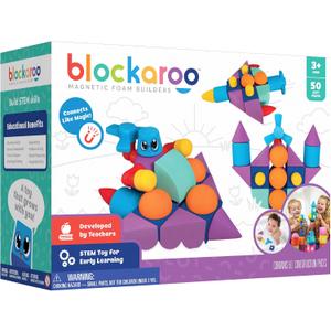 Blockaroo Magnetic Foam Building Blocks 50-Piece Set, Bath & Bathtub Toys for Toddlers, Sensory STEM Building Blocks for Kids Ages 3-5, One Size