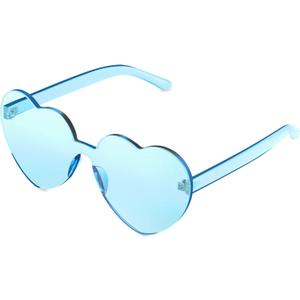 Maxdot Heart Shape Sunglasses Rimless Transparent Heart Glasses Colorful Party Favors (Light Blue)