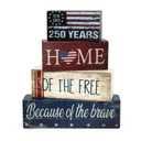 4 Pcs Patriotic Wooden Centerpieces - Red White Blue Farmhouse Tiered Tray Decor, Durable Home Shelf Display for Memorial Day, Veterans Day, 4th of July, 250th Anniversary