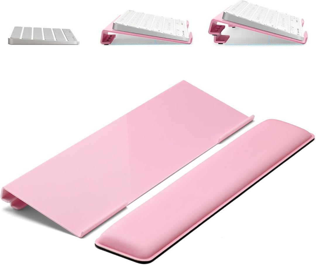 Computer Keyboard Stand for Desktop, 2-Level Height Adjustment Keyboard Wrist Rest, Non-Slip Key Board Riser Pad for Office, Gaming, and Home Desks(Pink)