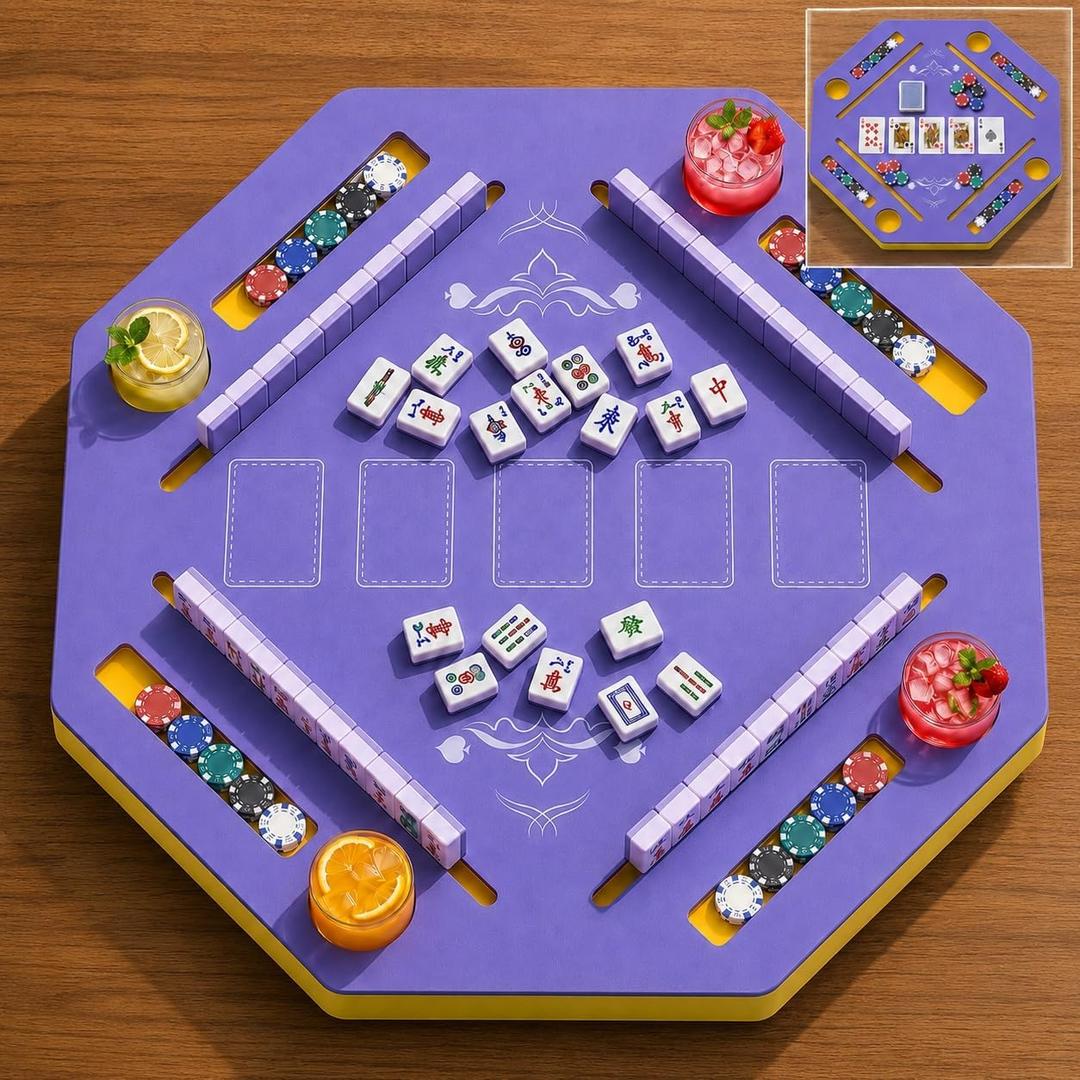 32 Inch Mahjong Table Foldable, Folding Game Table with Cup Holders, 31.5x31.5 Inch