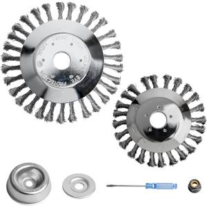 [2-Pack] 6" & 8" Steel Wire Brush Cutter Trimmer Head, Replacement for Stihl, Husqvarna, Ryobi, Echo Weed Eater, Compatible with FS55 FS90 FS110 FS130, Universal Wired Trimmer Blade with Adapter Kits
