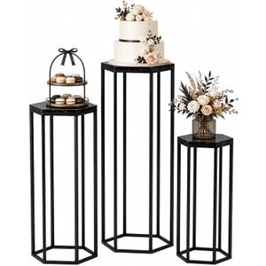 Urban Deco Set of 3 Black Hexagon Metal Cylinder Stands for Party