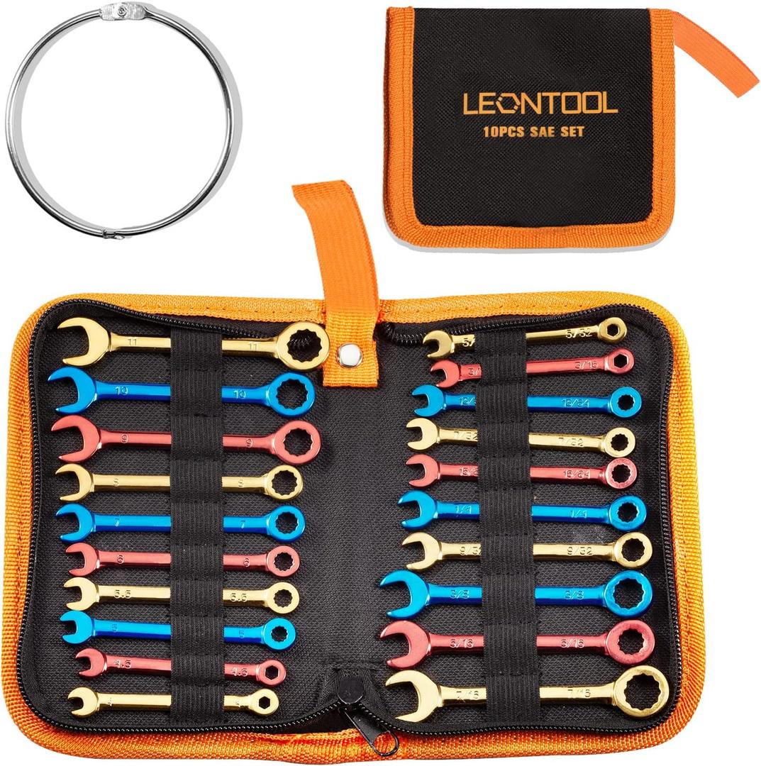 Small Combination Wrench Sets Metric and Standard 20 PCS 4-11mm & 5/32" to 7/16" Color Plated Open and Box End Mini Wrenches with Key Ring Ignition Wrench Set with Zipper Bag