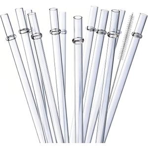 ALINK 10.5 inch Tritan Hard Plastic Clear Straws, Long Reusable Clear Replacement Tumbler Drinking Straws for 16 oz 20 oz 30 oz Stanley, YETI, Starbucks, Mason Jars, Set of 10 with Brush