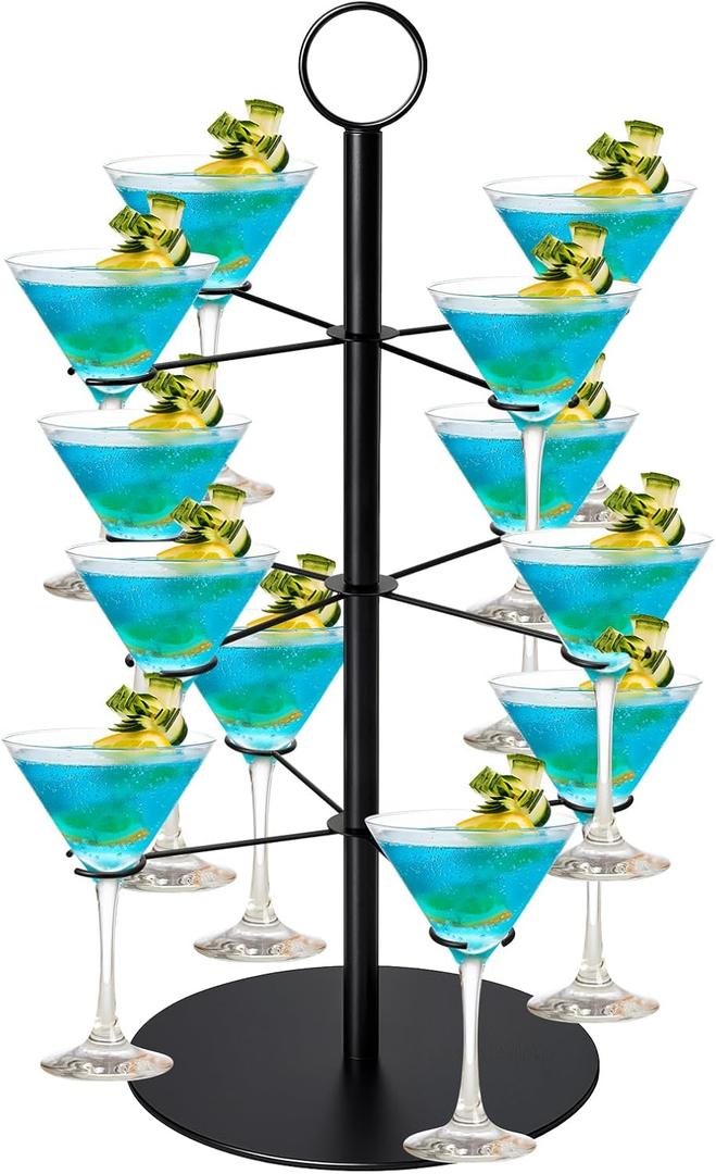 Cocktail Tree Stand for Drinks, Metal Drink Tower 3 Tiers 12 Holders Champagne Tower for Bar Stand Parties Martini Margarita Cups