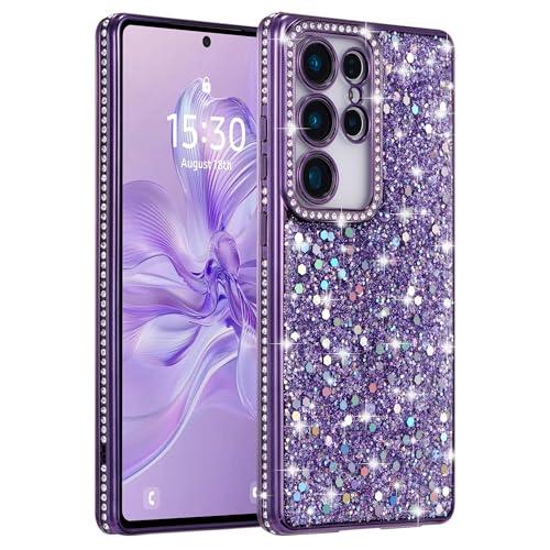 FABSPARK Case for Samsung Galaxy S24 Ultra,Glitter Crystal Diamond Rhinestone Sequin Shiny Bling Sparkly Glossy Luxury Electroplated,Aesthetic Cute Full Protection for Samsung Galaxy S24 Ultra,Purple