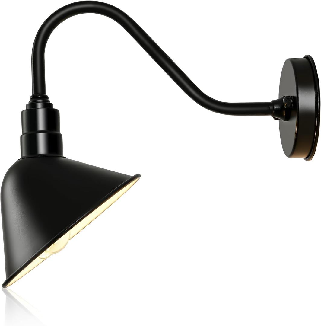 8 Inch Gooseneck Barn Sign Lights Outdoor, Black and White Angle Shade Outdoor Sign Lighting Fixture, Vintage Antique Farmhouse Style for Store Restaurant Porch Garage (8" Diameter, 1 PC)