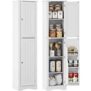Function Home Tall Bathroom Storage Cabinet, 64" Slim Kitchen Pantry with Door Storage, Narrow Wood Freestanding Cabinets with Adjustable Shelves for Kitchen Living Room Dining Room, White
