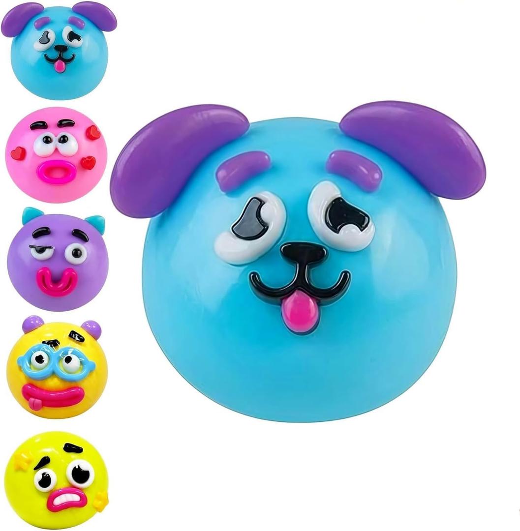 NEW Smushers Squishy, Curiosities Smushers Dog Face Swap Squishy,Cute Easy Squeezy Funny Face Squishy Stress Balls, Stress Relief Desk Accessory for Adults (Blue)