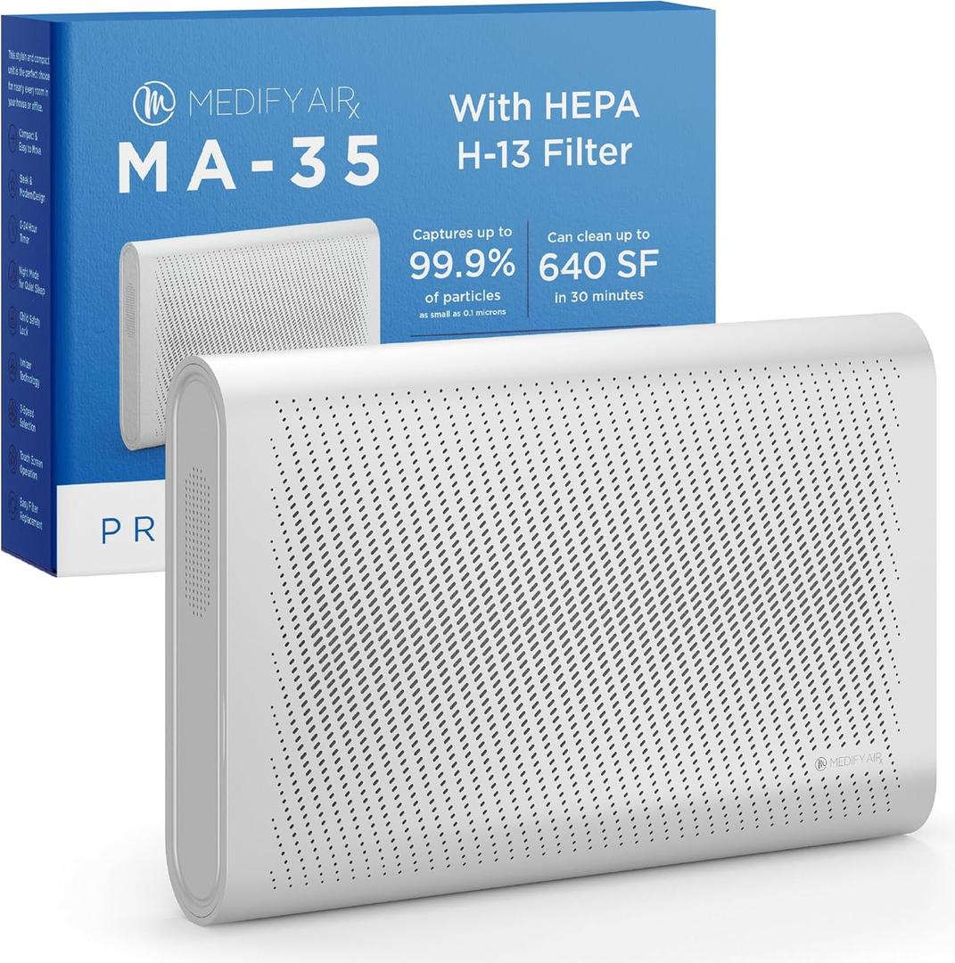 Medify MA-35 Air Purifier with True HEPA H13 Filter | 1,280 ft Coverage in 1hr for Allergens, Smoke, Wildfires, Odors, Pollen, Pet Dander | Removal to 0.1 Microns | Silver, 1-Pack