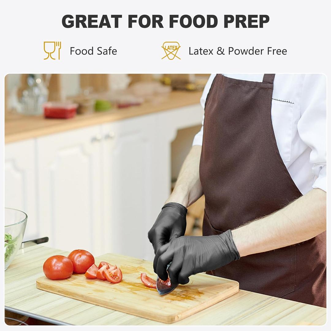 Black Vinyl Gloves, Food Grade Gloves Disposable Latex Free & Powder Free, Guantes for Cleaning Cooking Food Prep, M