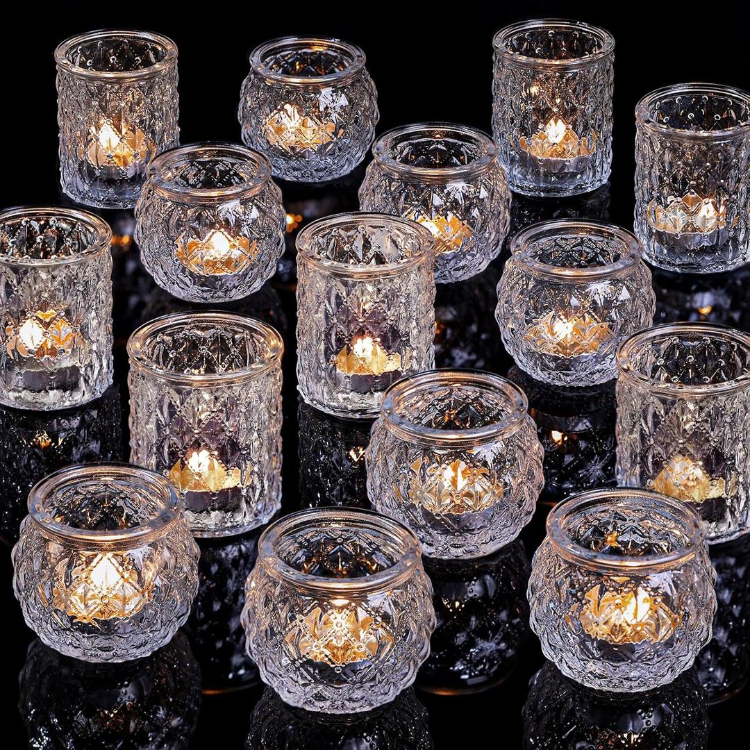 DARJEN Clear Votive Candle Holders Set of 36- Round Glass Candle Holders Bulk for Tea Light Candle, Embossed Candle Votives for Wedding Centerpiece, Various Parties & Home Decor