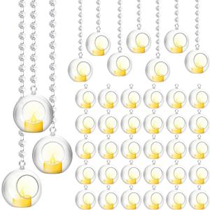 Booson 100 Pcs Hanging Candle Holder Glass Globes Orbs with Crystal Acrylic Gems Bead Garland Tea Lights Candles Holder for Wedding Party Tree Decor