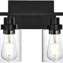 6 Light Bathroom Vanity Light Black, Bathroom Lighting Fixtures Over Mirror with Clear Glass Shades, Farmhouse Vanity Lights Modern Wall Sconces Light Fixtures for Bedroom Living Room