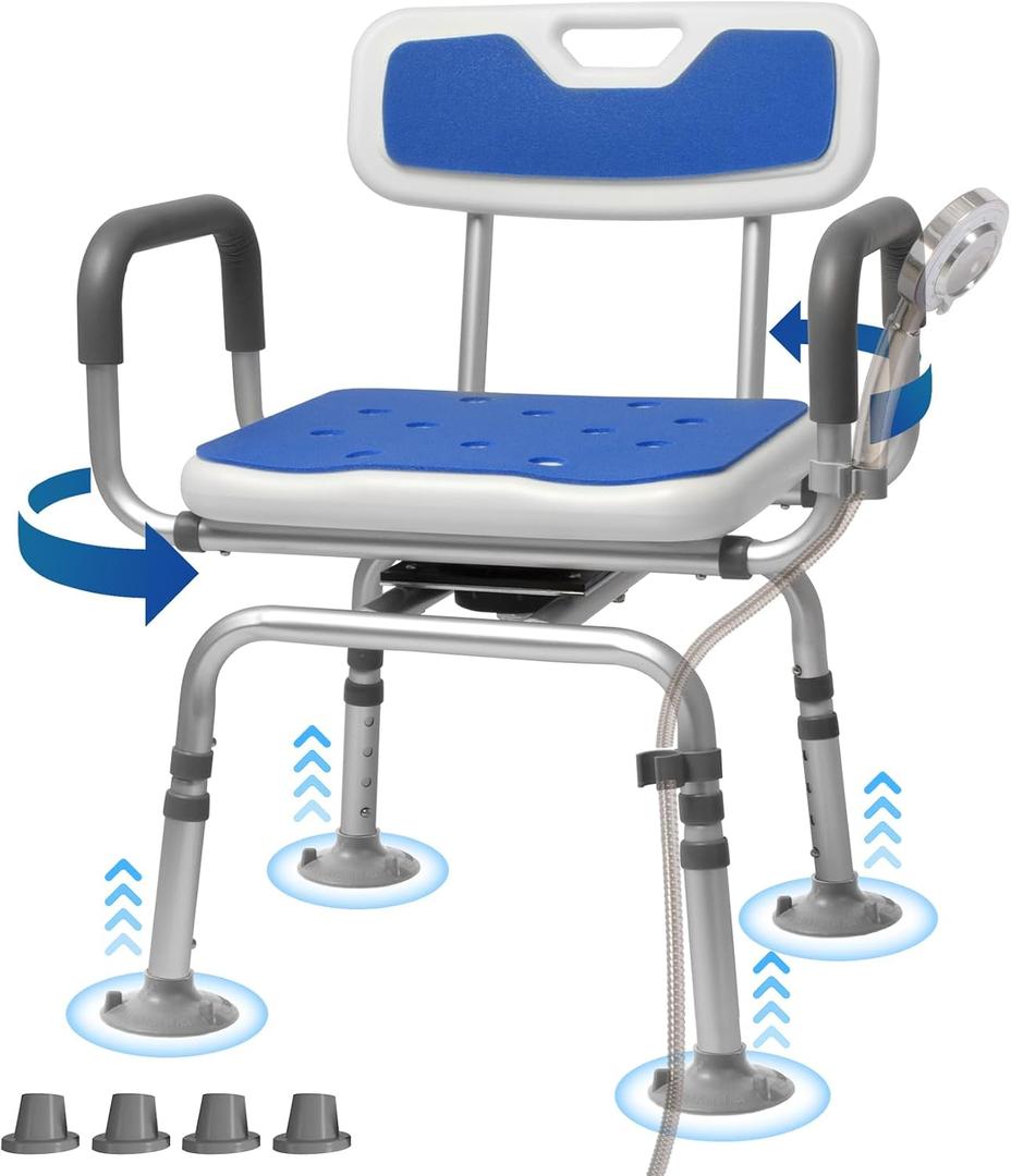 360 Swivel Shower Chair for Inside Shower, Rotating Shower Chair, Swiveling Shower Chair for Elderly and Disabled with Cold-Proof Pads, Support 400lbs,Tools-Free Assemble