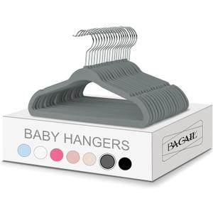 BAGAIL 50 Pack Kids Velvet Hangers 11 Inches Children's Clothes Hangers Non-Slip Baby Hangers for Infant/Toddler (Grey) (Gray)
