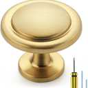 Ravinte 30 Pack 1-1/4" Cabinet Handles Brushed Brass Kitchen Knobs Dresser Drawer Pulls Gold Round Door Knobs Cabinet Hardware