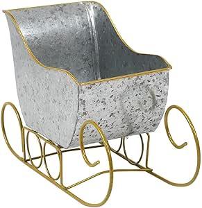 vensovo Christmas Galvanized Metal Sleigh Planter Decor - Rustic Farmhouse Xmas Tin Sleigh Centerpieces Ornaments for Gift Home Table Decoration