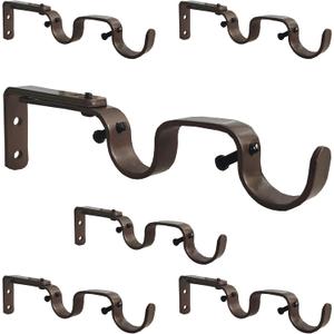 Heavy Duty Curtain Rod Brackets, Fits up to 1 inch Rods, Adjustable Double Curtain Rod Holders, Set of 6, Bronze